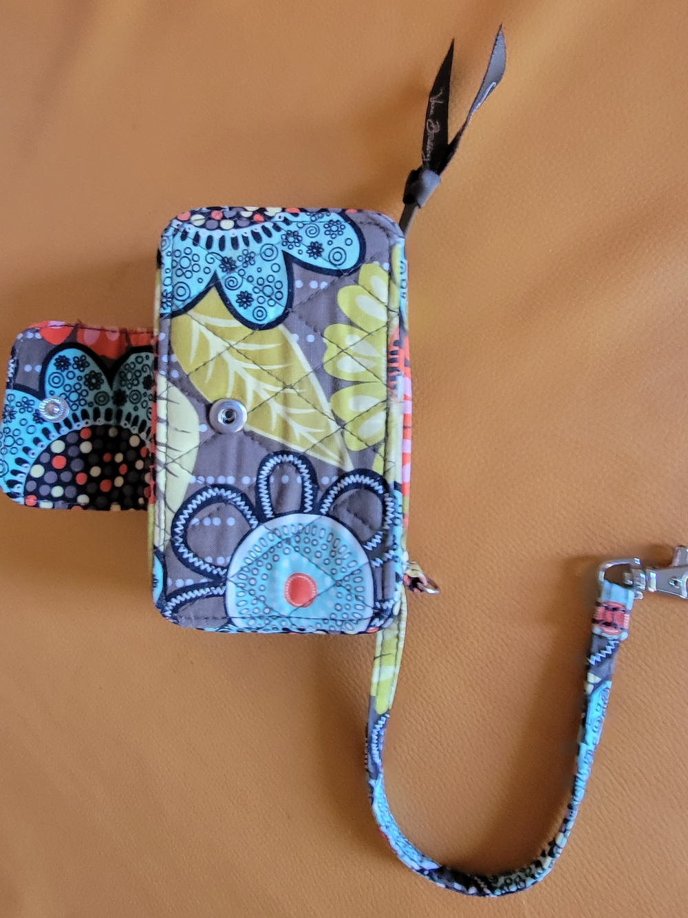 Floral Quilted Wristlet Wallet in Aqua, Yellow & Brown Vera Bradley